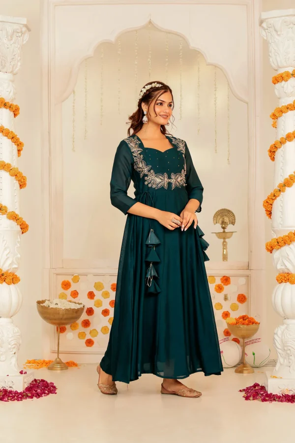 Dark Green Embroidered Dress